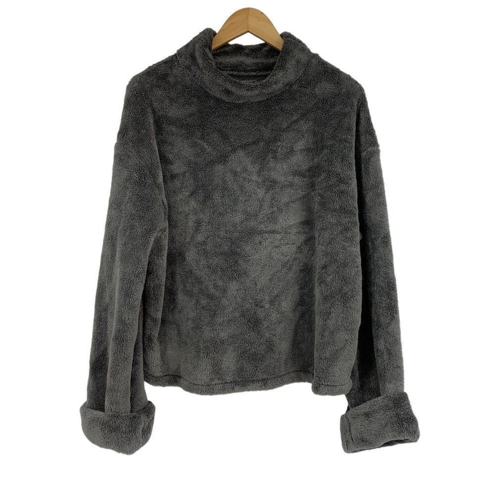 Shein Womens Pullover Faux Fur Plush  Cozy Top Gray XL Boxy Slouchy 1968 Top